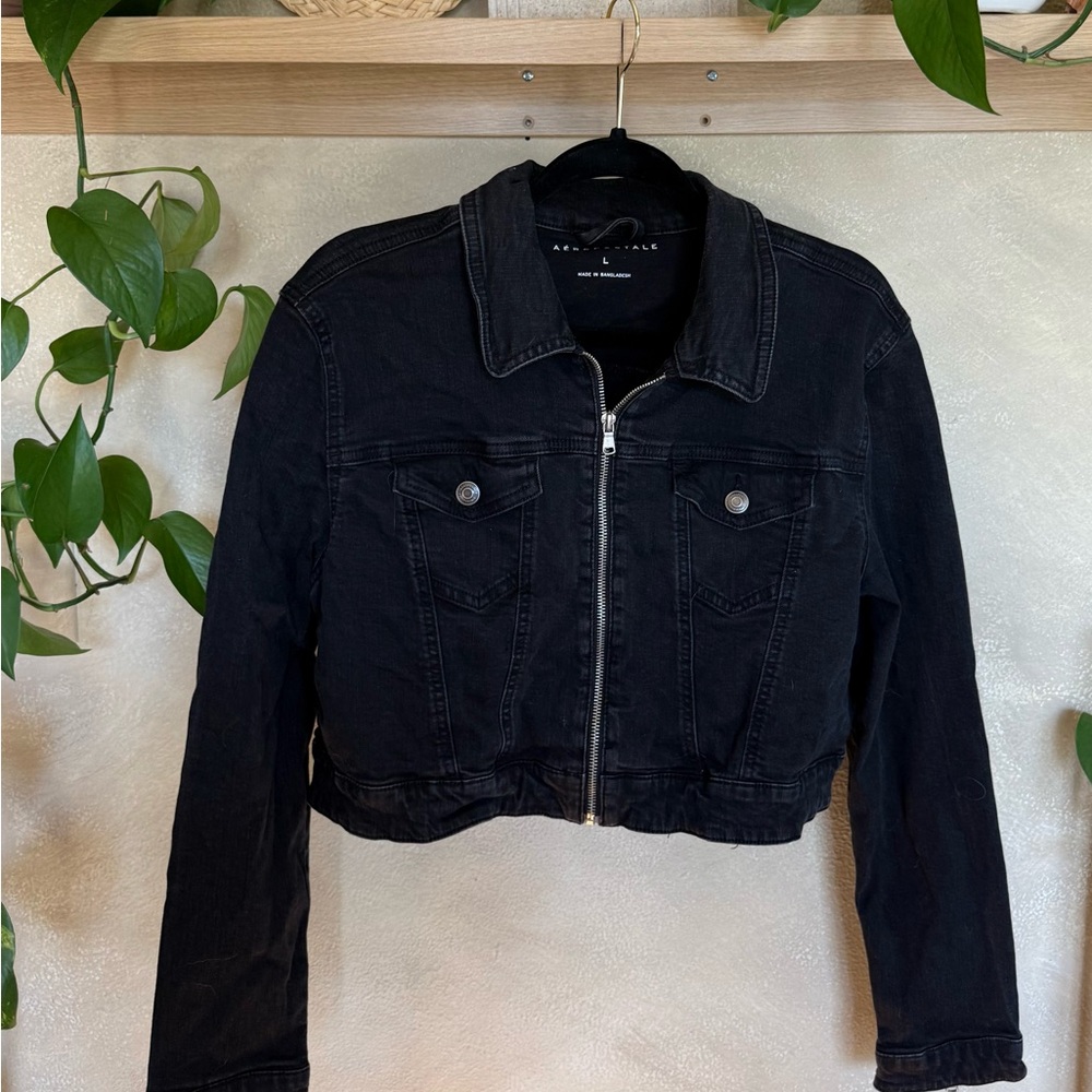 Aeropostale Black Cropped Jean Jacket with Zipper